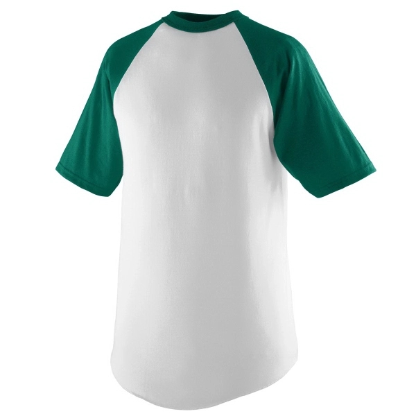 Adult short sleeve baseball jersey with contrasting color collar and raglan... from ASI 37461 Augusta Sportswear / Augusta Sportswear, Inc. d/b/a Momentec Brands