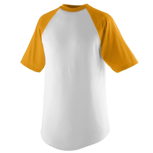 Adult short sleeve baseball jersey with contrasting color collar and raglan... from ASI 37461 Augusta Sportswear / Augusta Sportswear, Inc. d/b/a Momentec Brands