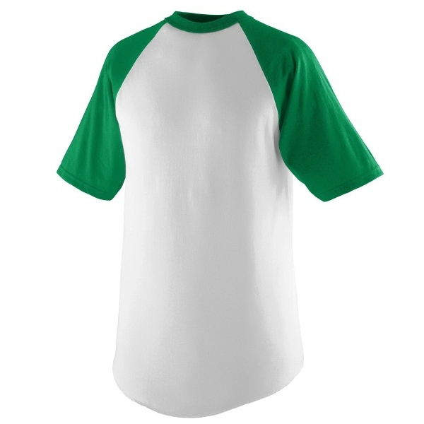 Adult short sleeve baseball jersey with contrasting color collar and raglan... from ASI 37461 Augusta Sportswear / Augusta Sportswear, Inc. d/b/a Momentec Brands