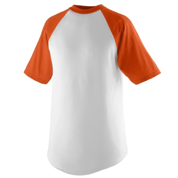 Adult short sleeve baseball jersey with contrasting color collar and raglan... from ASI 37461 Augusta Sportswear / Augusta Sportswear, Inc. d/b/a Momentec Brands