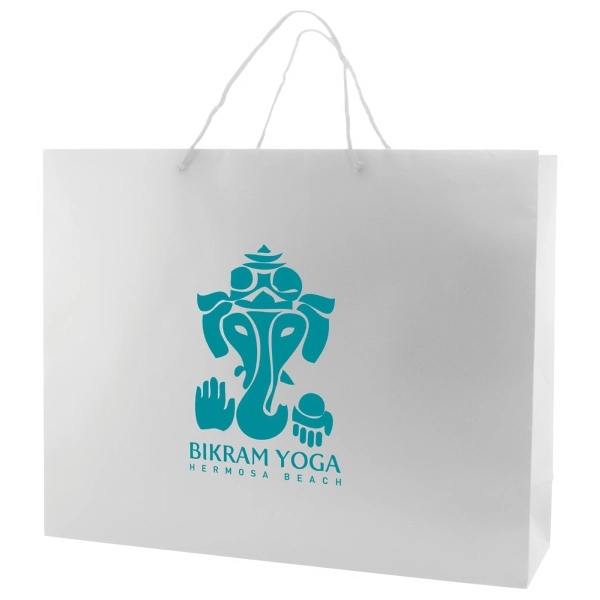 Made from 180 GSM matte laminated paper, these shopping totes feature... from ASI 75731 PWS / Pacific Western Sales/Cater Line