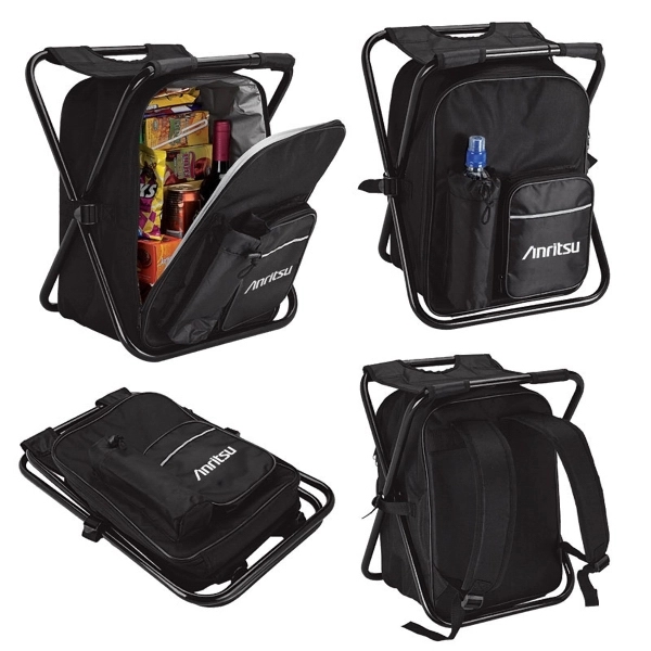 Cooler backpack with built-in chair; 24-can capacity and made from polyester... from ASI 67866 Logomark/Valumark
