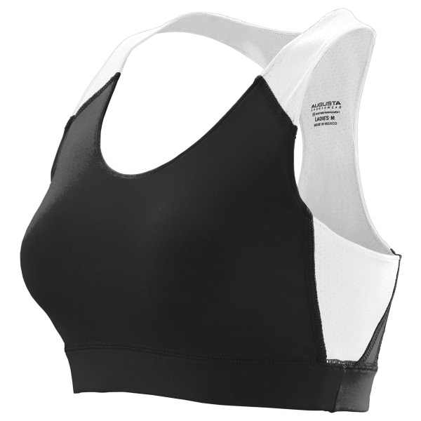 Sports bra with racerback styling and contrasting moisture-wicking pinhole mesh back... from ASI 37461 Augusta Sportswear