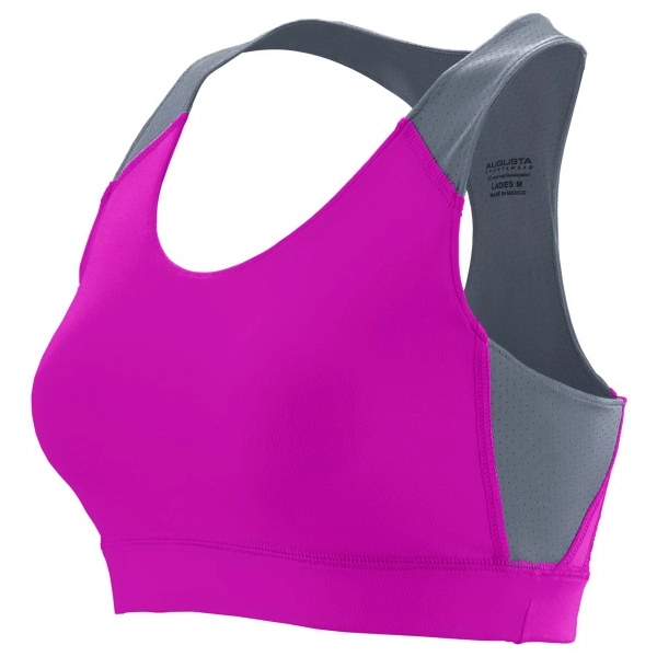 Sports bra with racerback styling and contrasting moisture-wicking pinhole mesh back... from ASI 37461 Augusta Sportswear