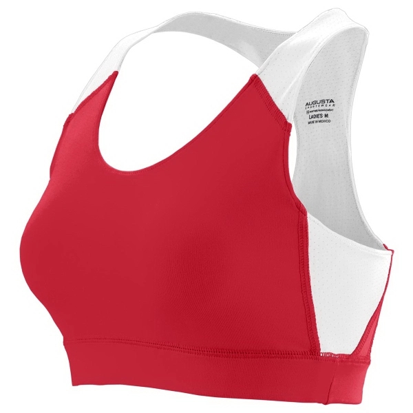 Sports bra with racerback styling and contrasting moisture-wicking pinhole mesh back... from ASI 37461 Augusta Sportswear