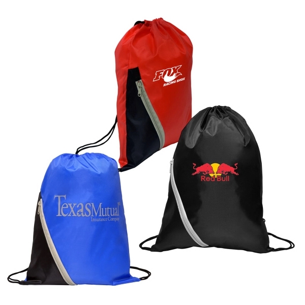 210 Denier drawstring bag with zipper front pocket.... from ASI 40544 Binaco / Binaline