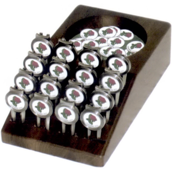 Walnut display for divot repair tools and ball markers.... from ASI 67961 Lorente LLC / Lorente