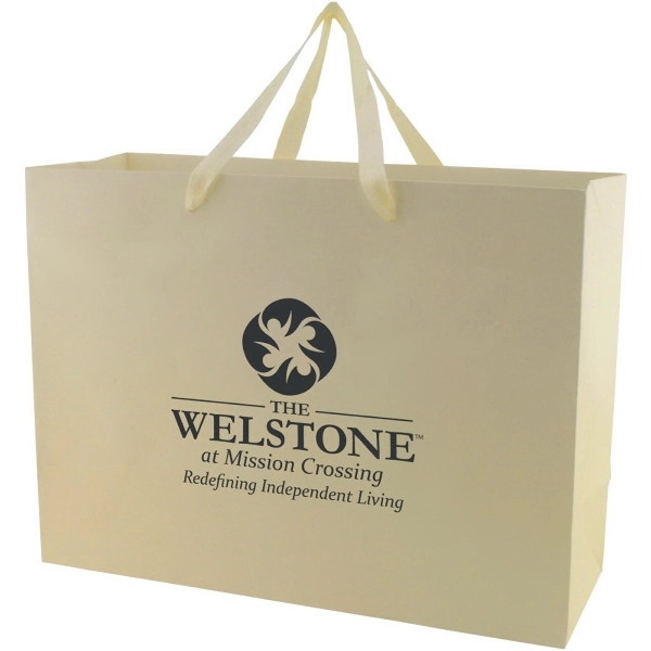 Made from 180 GSM non-laminated white kraft paper, these shopping totes... from ASI 75731 PWS / Pacific Western Sales/Cater Line