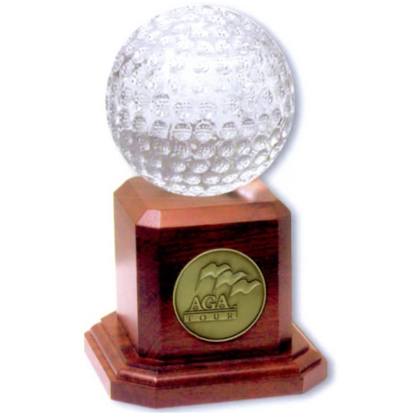 Crystal & Rosewood Golf Ball Trophy 8" display.... from ASI 67961 Lorente LLC / Lorente