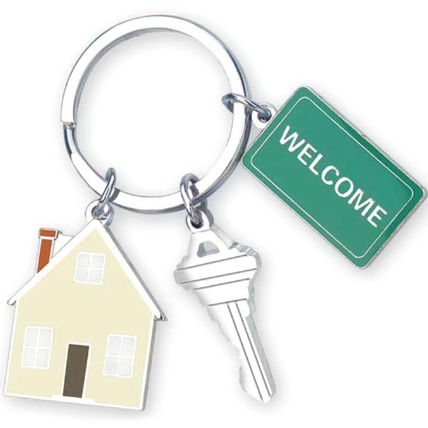 Split ring, house, key and welcome mat charms, nickel finish and... from ASI 62820 International Merch Concepts