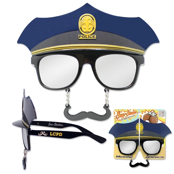 Plastic novelty sunglasses with UV400 lenses, police hat and mustache attachment.... from ASI 98360 WOWLine / WOWLine®