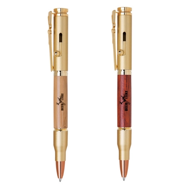 Bullet shape brass bolt action ballpoint pen with a rifle style... from ASI 40544 Binaco