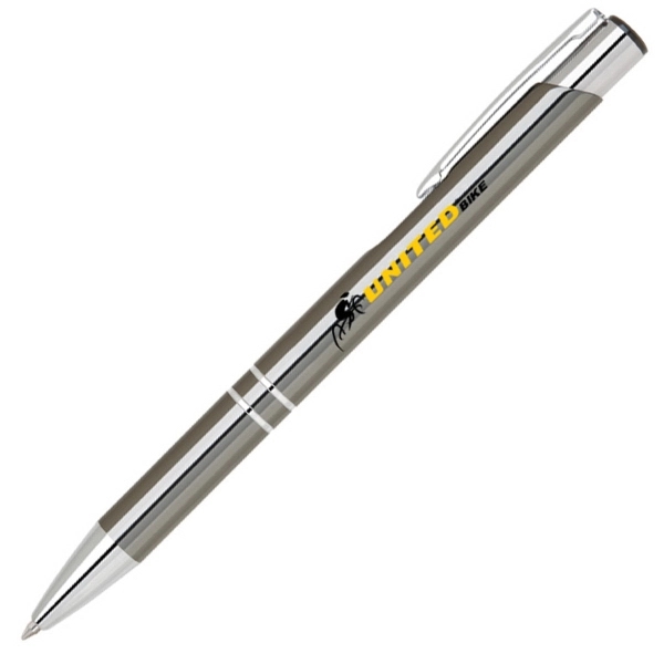 Stylish plunge action metal pen with polish silver accents.... from ASI 40544 Binaco