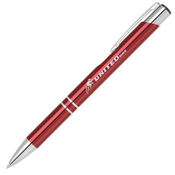 Stylish plunge action metal pen with polish silver accents.... from ASI 40544 Binaco