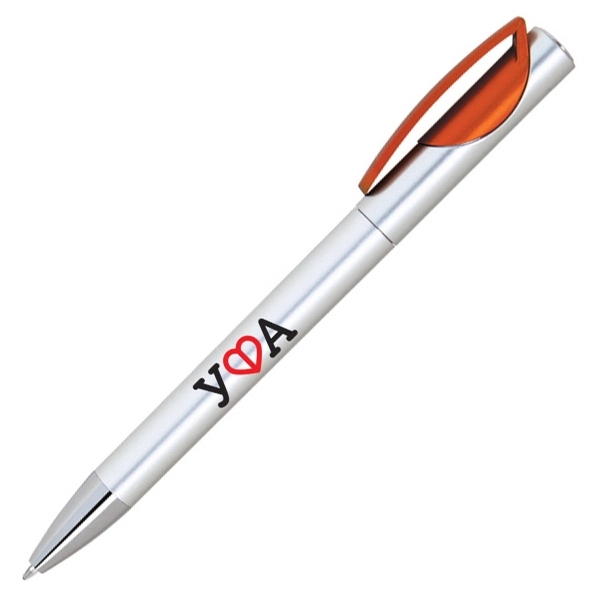 Plastic twist action pen with a silver barrel and color trims.... from ASI 40544 Binaco
