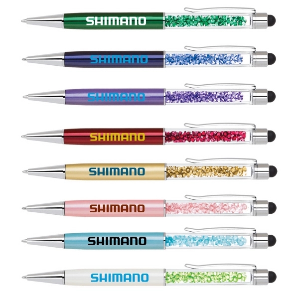 Elegant brass twist action ballpoint stylus pen with matching crystals inside... from ASI 40544 Binaco