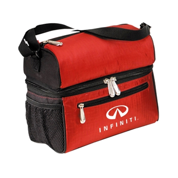 600D Nylon Dual insulated zippered compartments. Front zippered pocket, side expandable... from ASI 40544 Binaco / Binaline