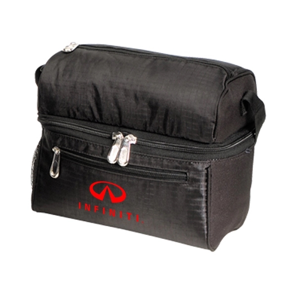 600D Nylon Dual insulated zippered compartments. Front zippered pocket, side expandable... from ASI 40544 Binaco / Binaline