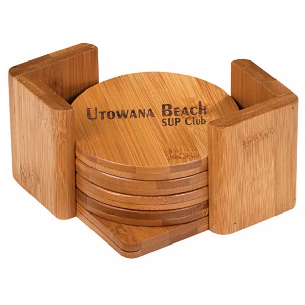 6 piece engravable coaster set with holder, made from bamboo.... from ASI 72657 Active Life Promo / Apres Ski Ingrain Promo