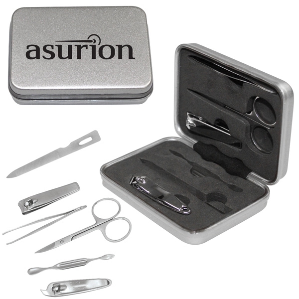 Six piece manicure set in silver tin hinged box.... from ASI 31570 Advantage Industries / AdVantage Line®