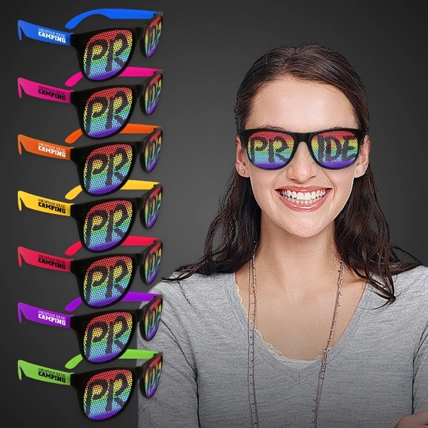 Plastic billboard sunglasses with rainbow pride lenses.... from ASI 42016 Brighter Promotions Inc / Chemical Light™ Liquid Light