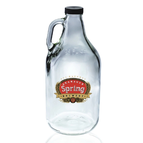 64 oz. clear flint handle glass beer growler with screw-on lid.... from ASI 39552 BEL Promo