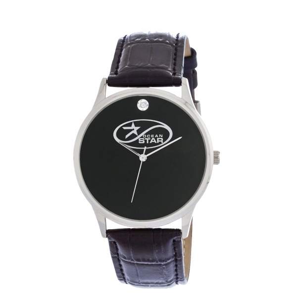 Men's and women's silver watch with a leather strap, second hand,... from ASI 86230 Selco