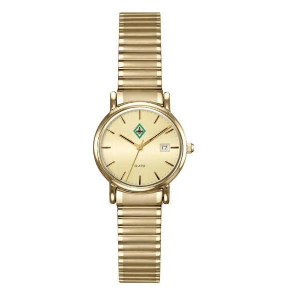 Gold Vanguard watch with an expansion band, second hand, and water... from ASI 86230 Selco