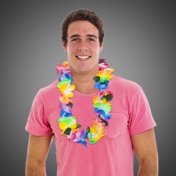 4" x 36" Hawaiian lei with multi-colored tie dye flowers... from ASI 42016 Brighter Promotions Inc / Chemical Light™
