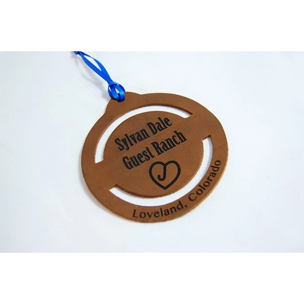 3.5" x 0.125" leatherette Christmas tree and holiday ornaments with optional... from ASI 92531 Unique Custom Products / UCP