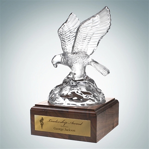 Molten glass Soaring Eagle award rests on a walnut base and... from ASI 47791 Best Deal Awards / Best Deal Awards