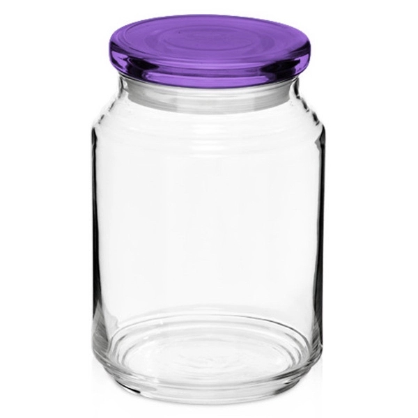 Clear glass 26 oz. candy jar with ridged body and flat... from ASI 39552 BEL Promo