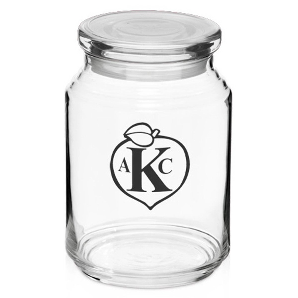 Clear glass 26 oz. candy jar with ridged body and flat... from ASI 39552 BEL Promo