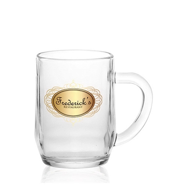 Clear 10 oz glass mug with tapered bottom and thick c-handle... from ASI 39552 BEL Promo