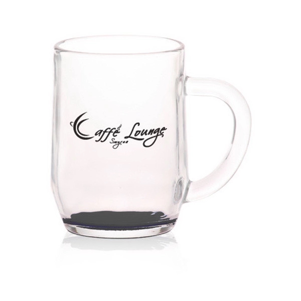 Clear 10 oz glass mug with tapered bottom and thick c-handle... from ASI 39552 BEL Promo