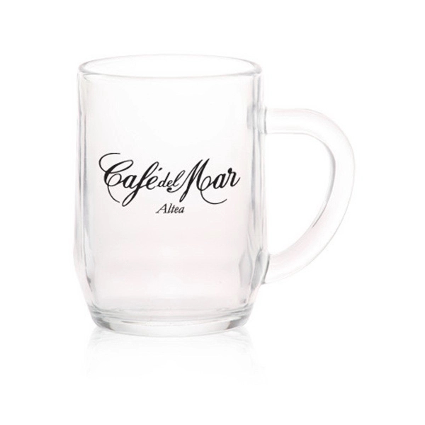 Clear 10 oz glass mug with tapered bottom and thick c-handle... from ASI 39552 BEL Promo