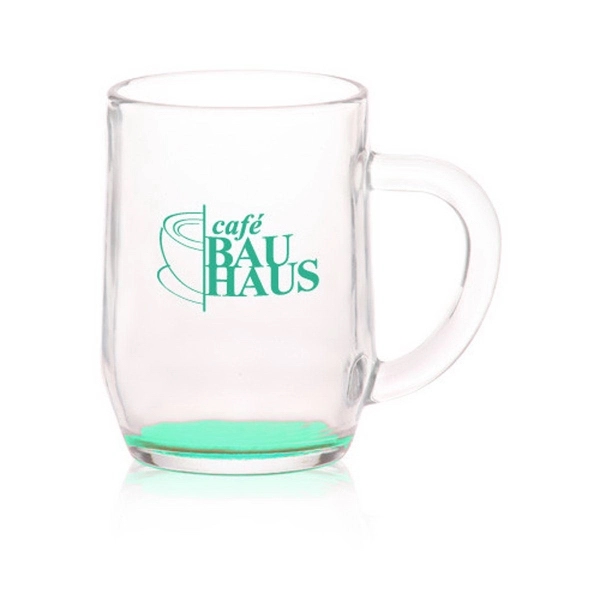 Clear 10 oz glass mug with tapered bottom and thick c-handle... from ASI 39552 BEL Promo