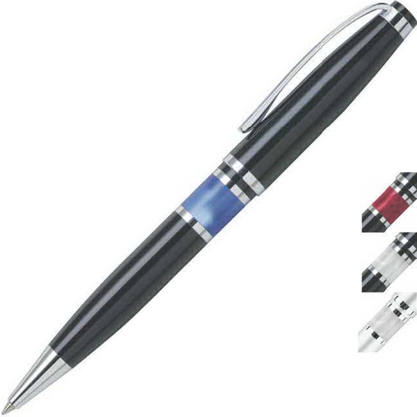 Twist-action brass ballpoint pen, lacquer finish, color "marble" resin band, chrome... from ASI 62820 International Merch Concepts