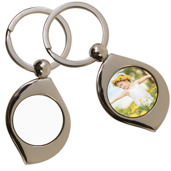 Chrome-plated swirl shape alloy key ring with recessed metal insert.... from ASI 77988 Photo USA Corp / Photo USA