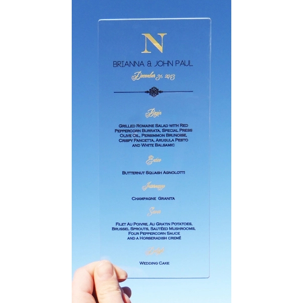 Acrylic menus measure 5" x 7" and are perfect for events... from ASI 92531 Unique Custom Products / UCP
