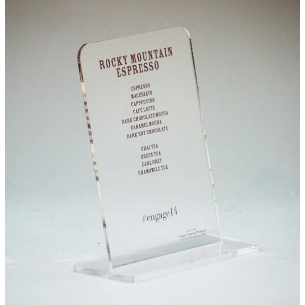 Acrylic menus measure 5" x 7" and are perfect for events... from ASI 92531 Unique Custom Products / UCP