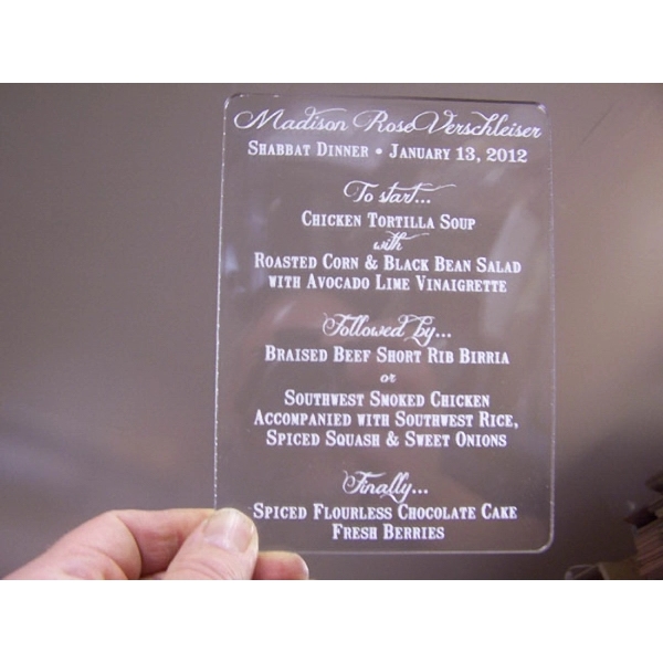 Acrylic menus measure 5" x 7" and are perfect for events... from ASI 92531 Unique Custom Products / UCP