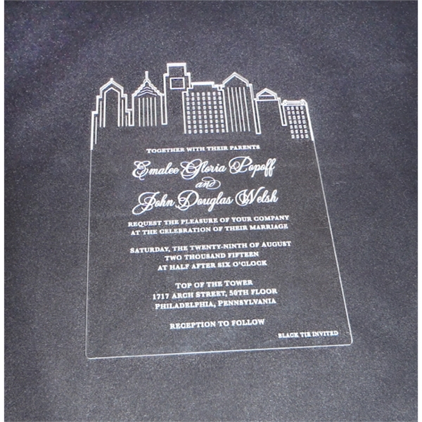 Laser-engraved, acrylic invitations measure 4 1/2" x 6" to fit standard-sized... from ASI 92531 Unique Custom Products / UCP