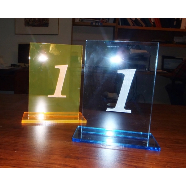 Laser-engraved, acrylic table signs measure 5" x 7" and come with... from ASI 92531 Unique Custom Products / UCP
