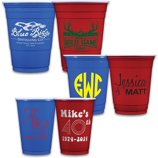 Red and blue soft plastic cups. 2-sided and wrapped designs available.... from ASI 79541 Print Appeal,Inc. / Print Appeal