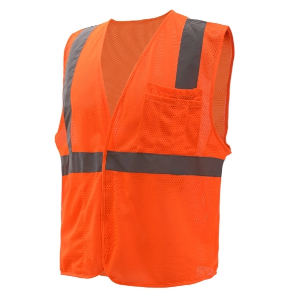 Orange safety vest with hook and loop closure and silver reflective... from ASI 58492 GSS Safety LLC / GSS Safety