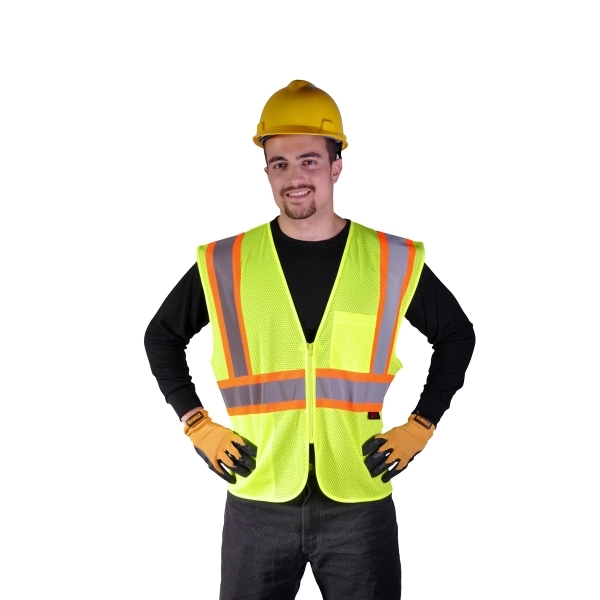 Lime safety vest with zipper closure and reflective tape with contrasting... from ASI 58492 GSS Safety LLC / GSS Safety