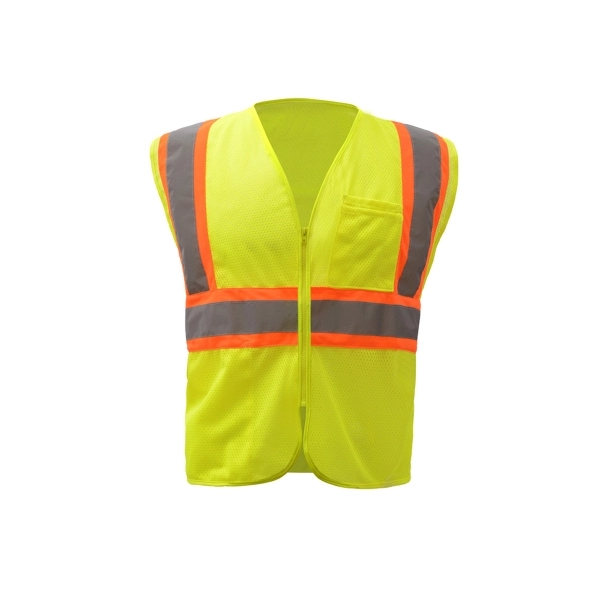 Lime safety vest with zipper closure and reflective tape with contrasting... from ASI 58492 GSS Safety LLC / GSS Safety