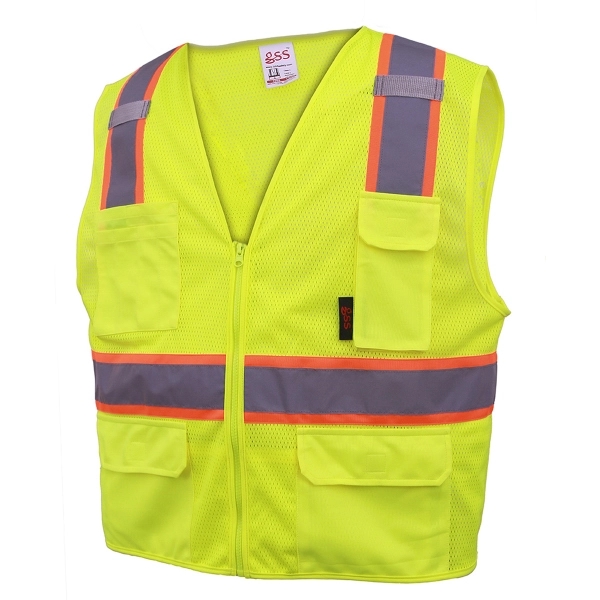 Class 2 Vest multi-purpose two tone mesh-zipper 6 pockets.... from ASI 58492 GSS Safety LLC / GSS Safety