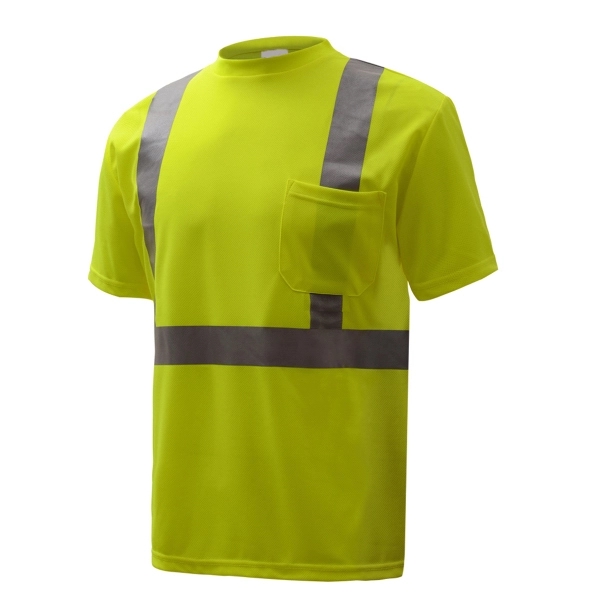Class 2 birdseye breathable moisture wicking t-shirt w/chest pocket.... from ASI 58492 GSS Safety LLC / GSS Safety